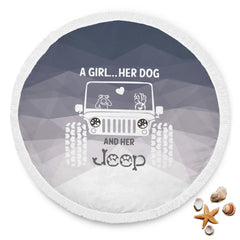 A Girl Her Dog And Her Jeep Beach Blanket