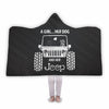 Image of A Girl Her Dog And Her Jeep Hooded Blanket