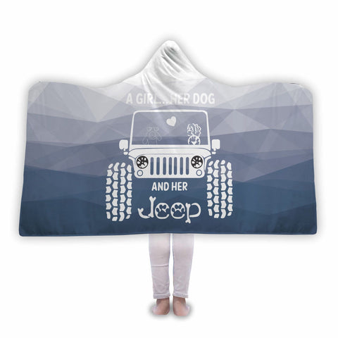 A Girl Her Dog And Her Jeep Hooded Blanket