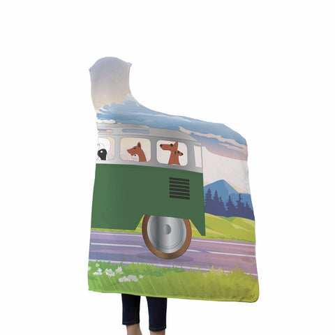 Dogs Driving Bus Hooded Blanket