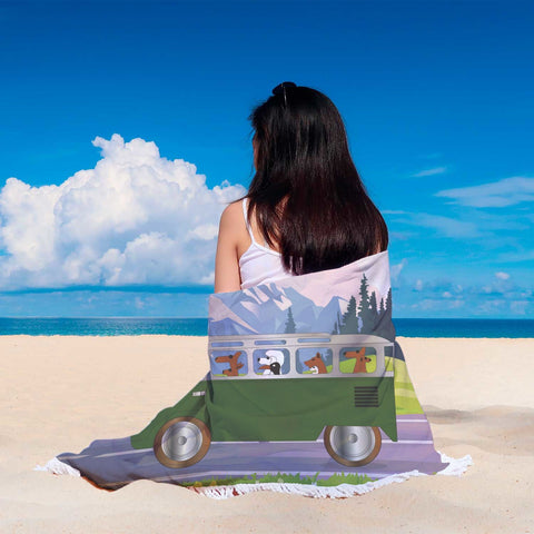 Dogs Driving Bus Beach Blanket