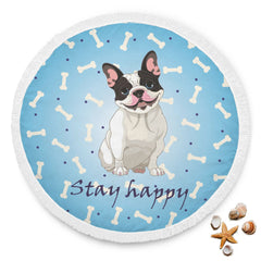 Stay Happy Blue Bones French Bulldog Beach Blanket