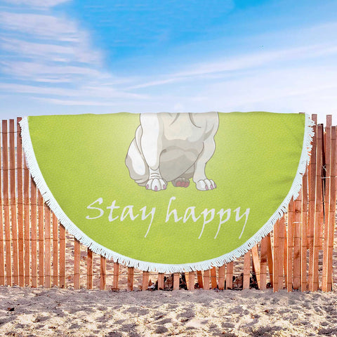 Stay Happy Green French Bulldog Blanket