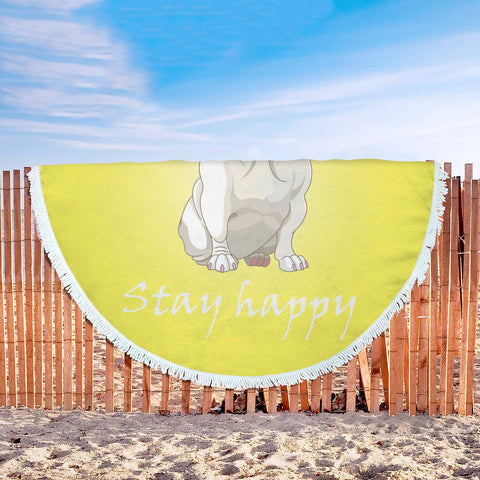 Stay Happy Yellow French Bulldog Beach Blanket