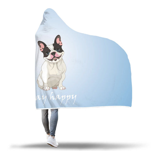 Stay Happy Blue French Bulldog Hooded Blanket